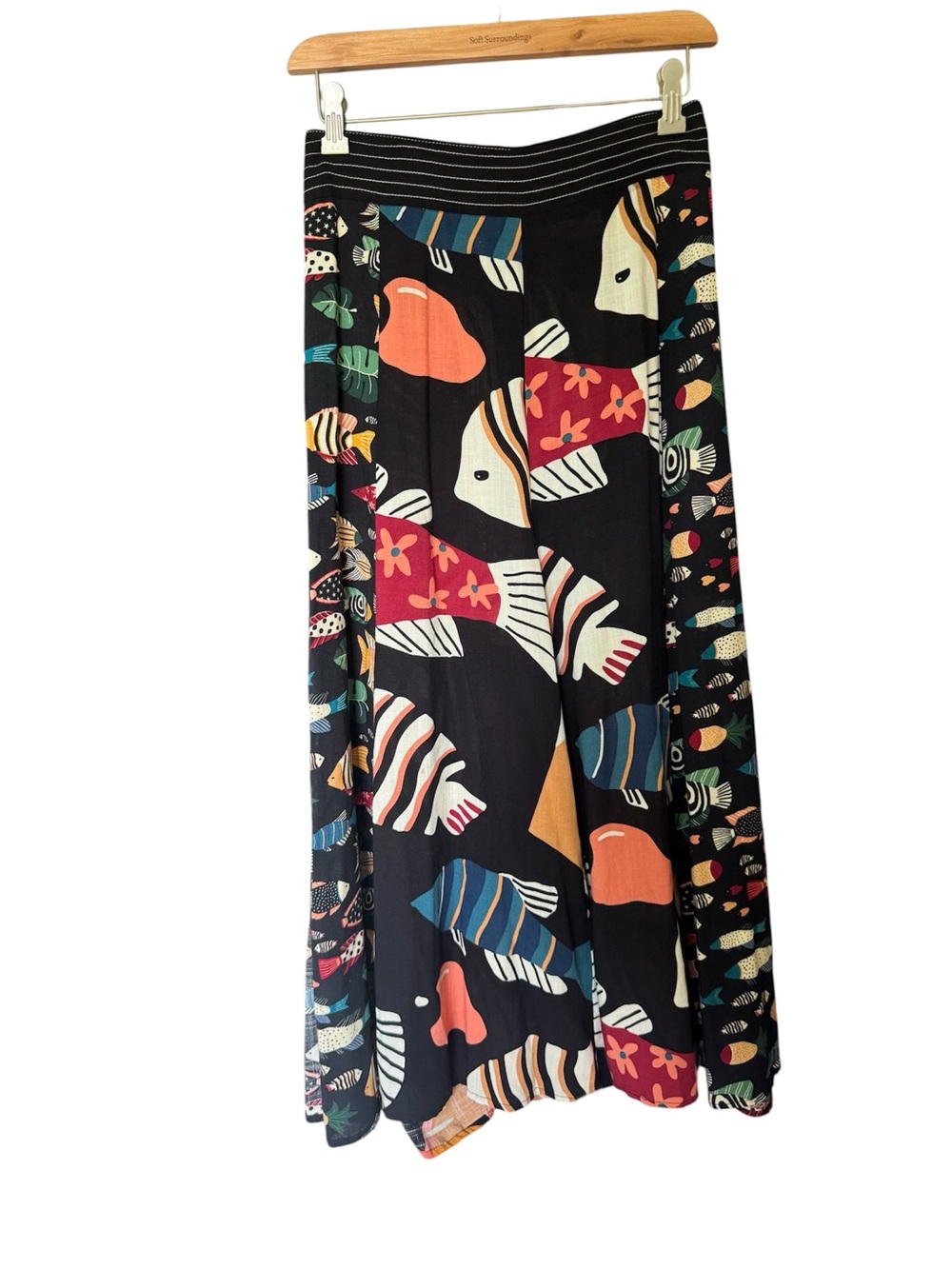 FARM Rio Black Maxi Skirt with Multicolor Fish Print